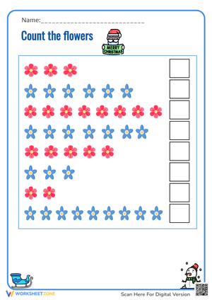 Christmas Flowers Counting Worksheet - Preschool Math Fun