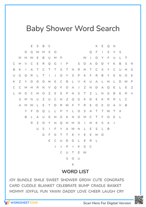Baby Shower Word Search Puzzle - Heart Shaped Fun!