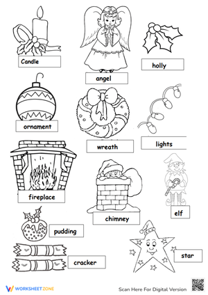 Christmas Vocabulary Coloring Activity