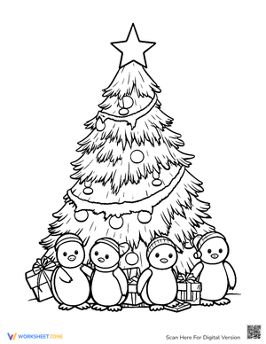 Holiday Penguins Around the Tree
