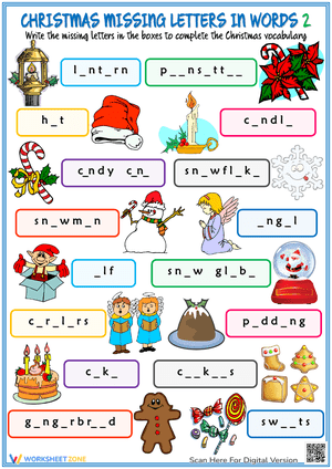 Christmas Missing Letters in Words Puzzle
