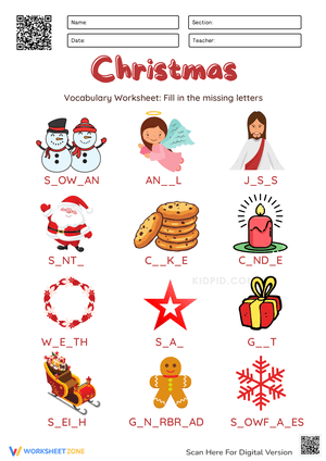 Christmas Vocabulary Worksheet | Grade 1-3 Essential