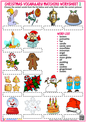 Christmas Vocabulary Matching Worksheet | Grade 1 Ready