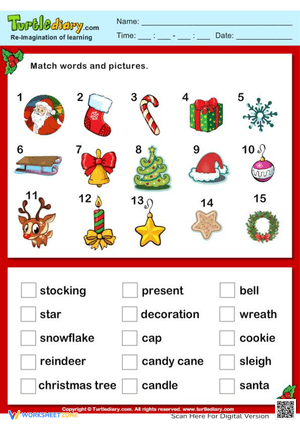 Christmas Vocabulary Worksheet | Grade K-2 Printable
