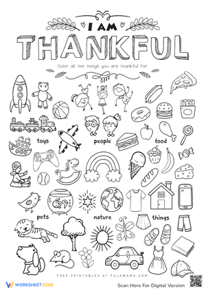 Coloring Things You're Thankful For Worksheet