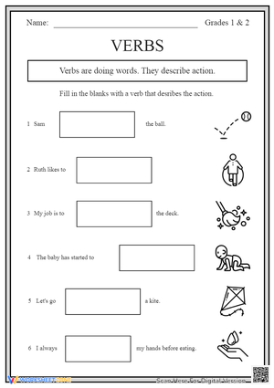 Action Verbs Fill In The Blank Worksheet