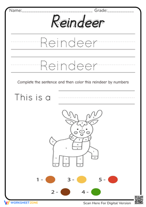 Reindeer Tracing and Coloring for Kindergarten 