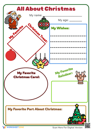 All About Christmas Worksheet - Favorite Things & Wishes Activity