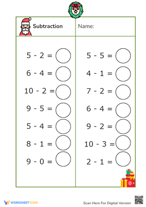 Subtraction Practice on the Holiday