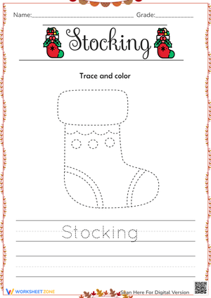 Christmas Stocking Worksheet to Trace and Color 