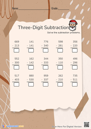Three-Digit Subtraction Practice - 2nd & 3rd Grade Math Worksheet