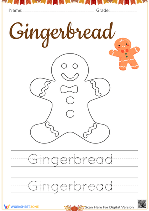 Gingerbread Tracing Worksheet for Kindergarten 