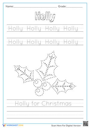 Practice Handwriting with Christmas Holly Worksheet