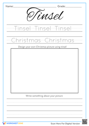 Christmas Tinsel Writing & Drawing Worksheet