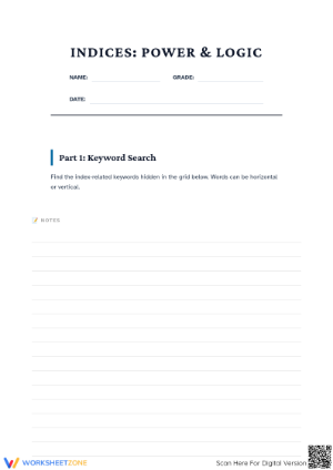 Printable Indices and Exponents Worksheet | Grade 7 Math
