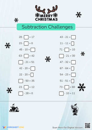 Christmas Subtraction: Missing Numbers Math Worksheet (Grades 1-3)