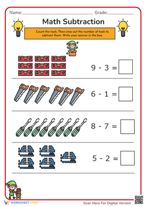 Construction Subtraction Worksheet: Fun