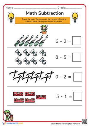 Construction Subtraction Worksheet for Practice