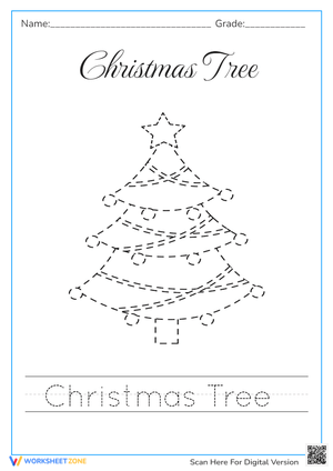 Kindergarten Tracing Worksheet-Christmas Tree