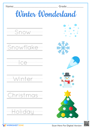 Winter Wonderland Tracing Worksheet - Learn Winter Words!