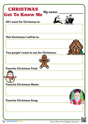 Christmas 'Get To Know Me' Worksheet - Holiday Fun Printable