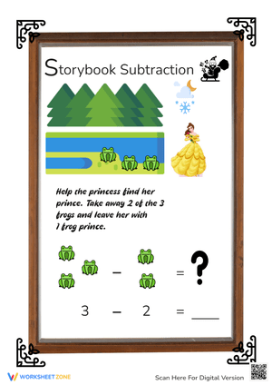 Princess Frog Subtraction - Math Story Worksheet for Kids