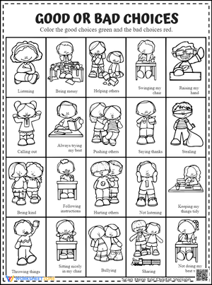 Good or Bad Choices Behavior Identification Worksheet