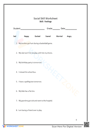 Identifying Feelings Worksheet