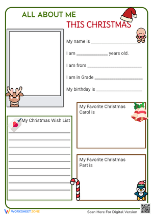 Christmas Worksheet for Kids - All About Me
