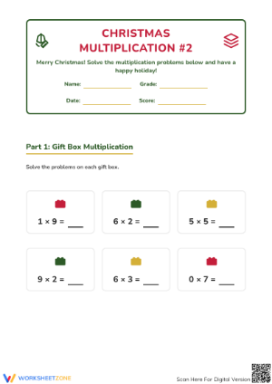 Christmas Multiplication Worksheet | Grade 3 Printable