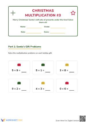 Essential Grade 3 Christmas Multiplication Facts Worksheet