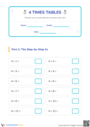 4 Times Tables Worksheet | Grade 3 Printable Essential