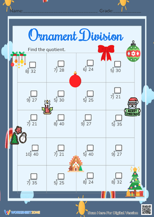 Ornament Division Worksheet - Christmas Math for Grades 3-4