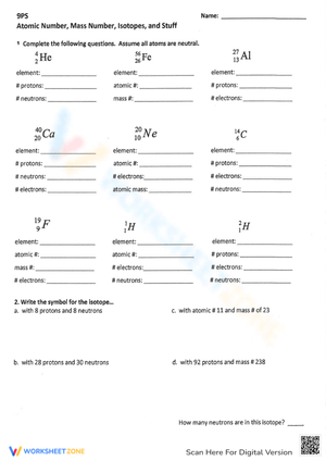 Understanding Atomic Number and Mass Number Worksheet