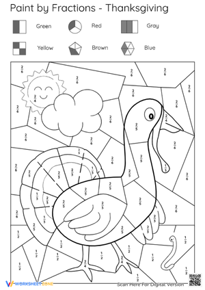Thanksgiving Paint by Fractions Turkey 2