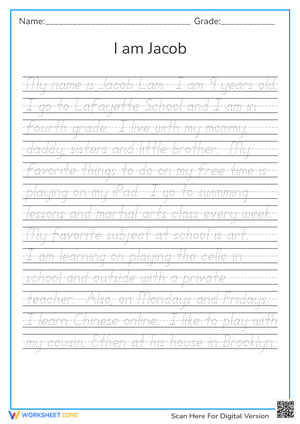 "I Am Jacob" Writing Prompt Worksheet