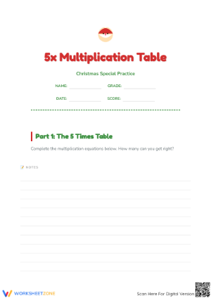 Christmas 5x Multiplication Worksheet | Grade 3 Essential