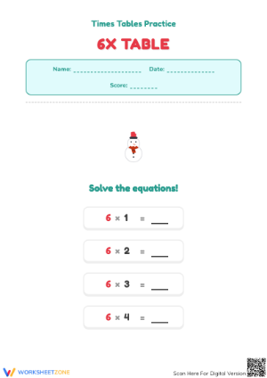 Printable 6x Times Tables Worksheet | Grade 3-4 Math