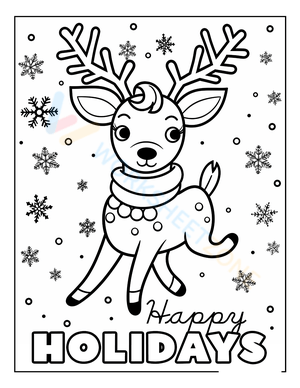 Reindeer Happy Holidays Coloring Page