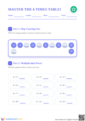 Master the 6 Times Table! | Printable Grade 3 Math Worksheet
