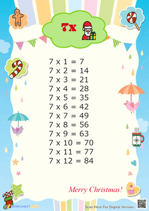 Christmas-Themed 7 Times Table Chart for Kids