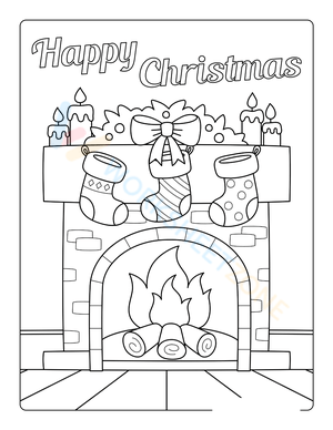 Happy Christmas Fireplace Coloring