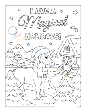 Magical Unicorn Happy Holidays Coloring