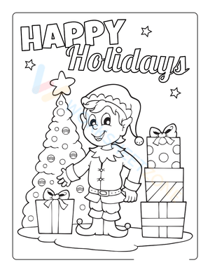Happy Holidays: Christmas Elf Coloring Page