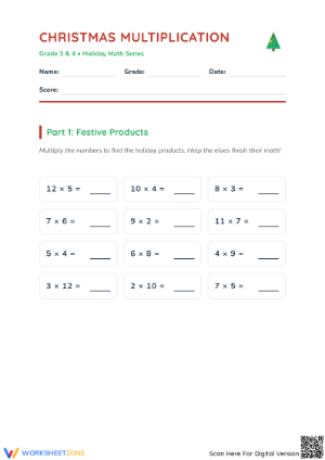 Grade 3-4 Christmas Math — Printable Essential Worksheet