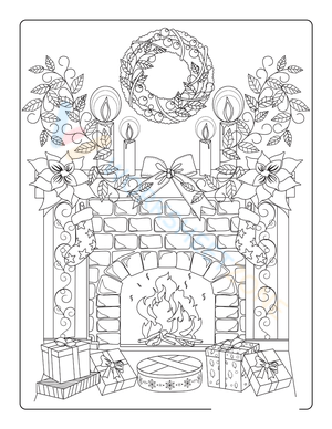 Cozy Christmas: Hearth Coloring Page