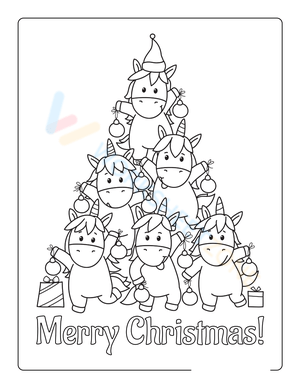 Magical Christmas: Unicorn Tree Coloring Page