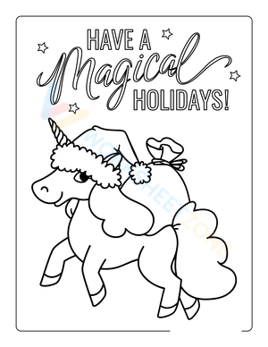 Cute Unicorn with Santa Hat Coloring Page