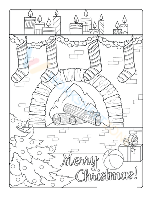 Cozy Christmas Fireside Coloring Page