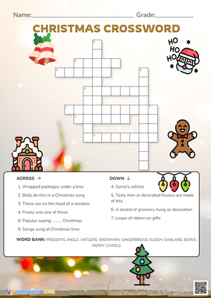 Christmas Crossword Puzzle - Holiday Vocabulary Fun! (Grades 2-4)